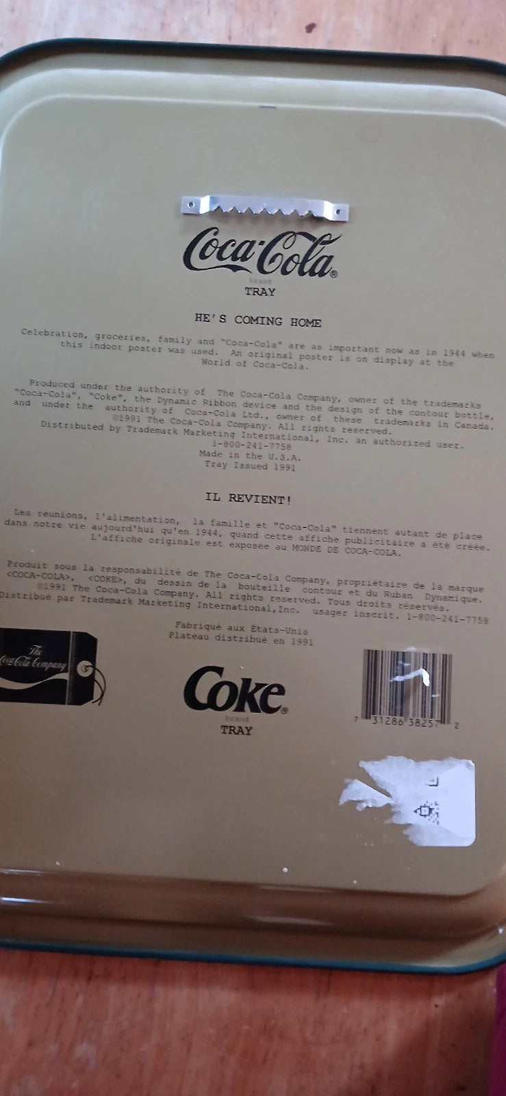 Coca-Cola Vintage Tray “He's Coming Home Tomorrow” 1991
