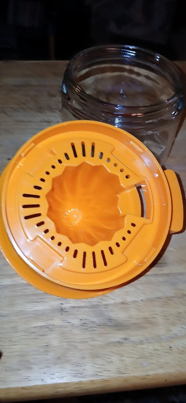 Vintage antique collectable Juice Juicer Orange Lemon Citrus Reamer Squeezer Jar Glass Orange Top