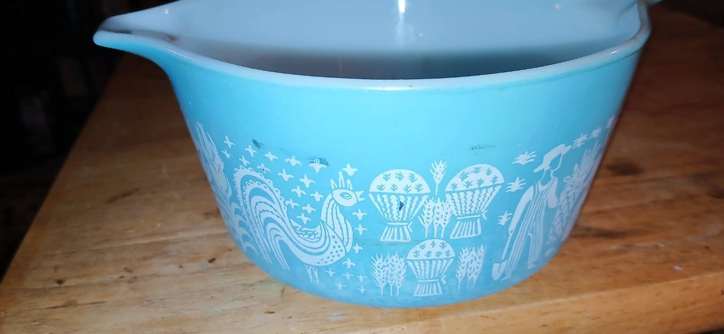 Vintage Pyrex Glass Blue Amish Country 1 Qt Casserole Dish