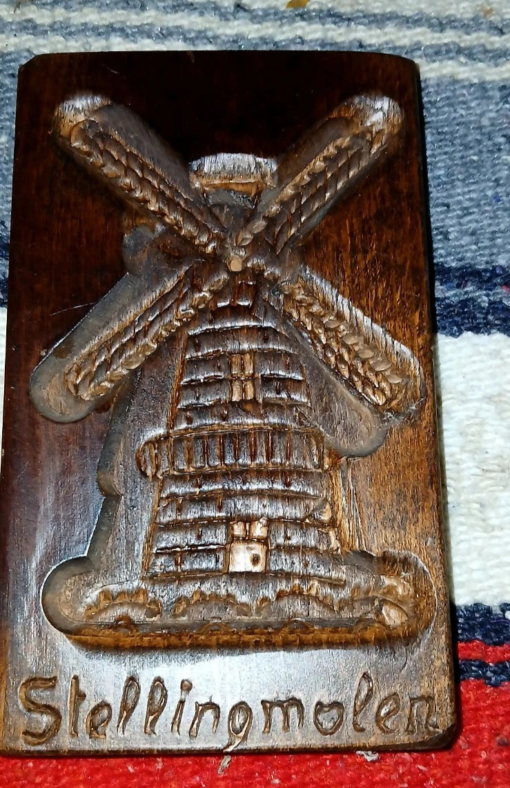 Vintage Hand Carved Stellingmolen Dutch Windmill Wood Cookie Press
