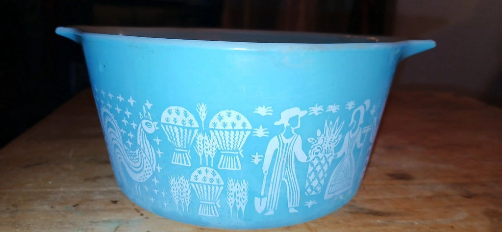 Vintage Pyrex Glass Blue Amish Country 1 Qt Casserole Dish