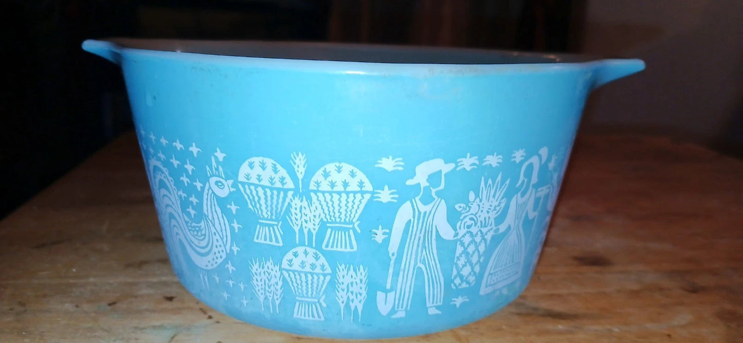 Vintage Pyrex Glass Blue Amish Country 1 Qt Casserole Dish