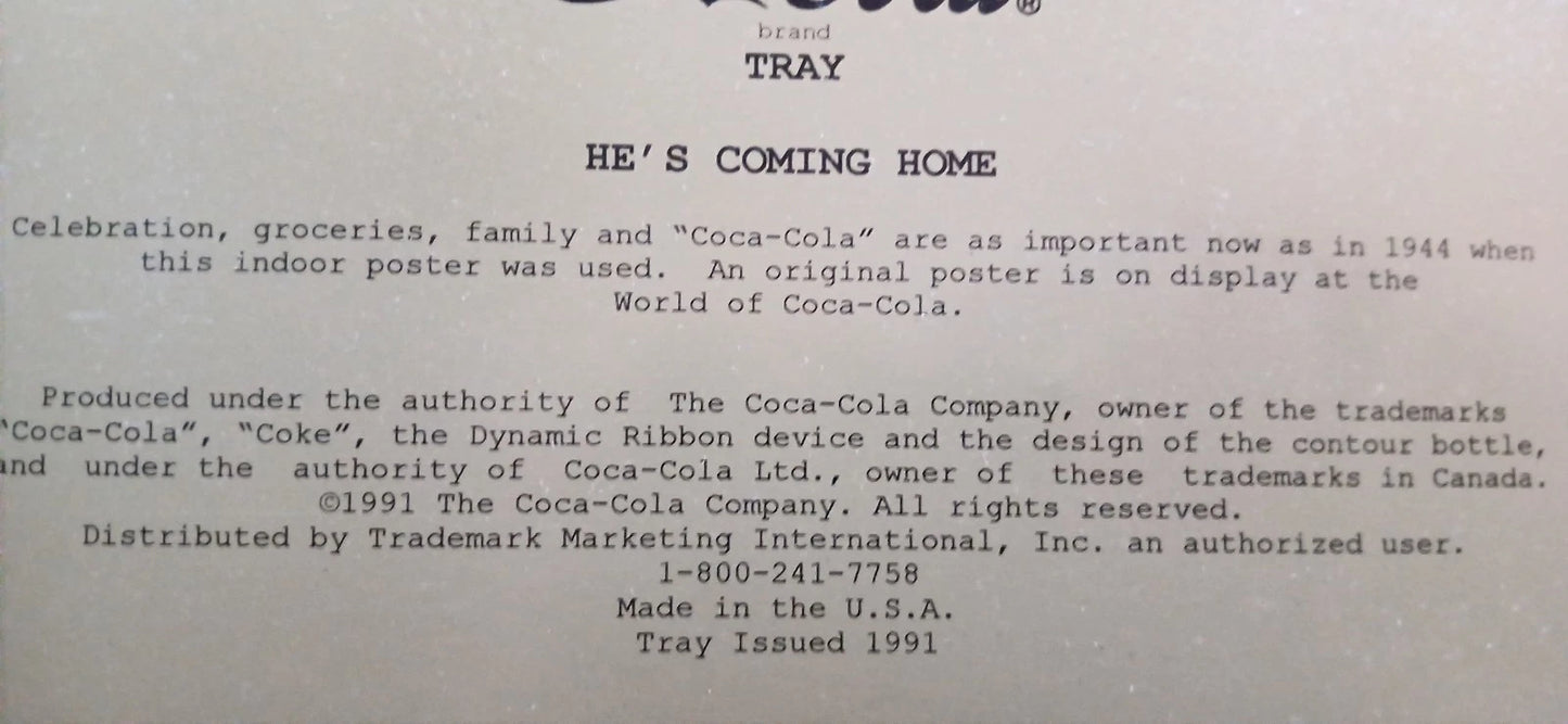 Coca-Cola Vintage Tray “He's Coming Home Tomorrow” 1991
