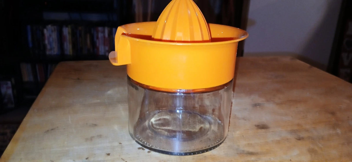 Vintage  antique collectable Juice Juicer Orange Lemon Citrus Reamer Squeezer Jar Glass Orange Top
