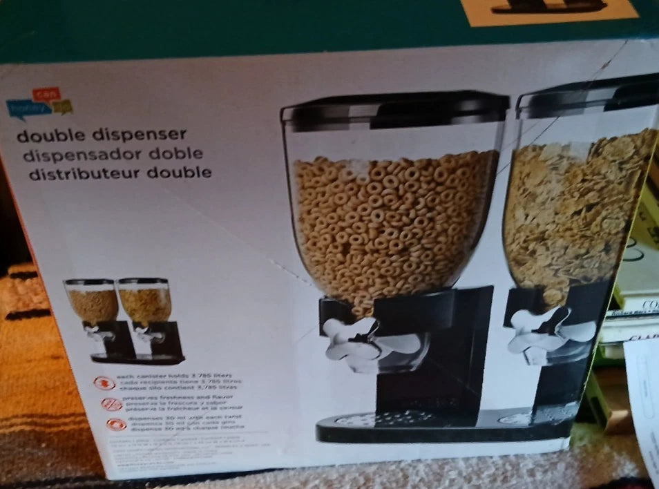 Cereal Dispenser. Honey-Can-Do Double Cereal Dispenser, Black, NIB