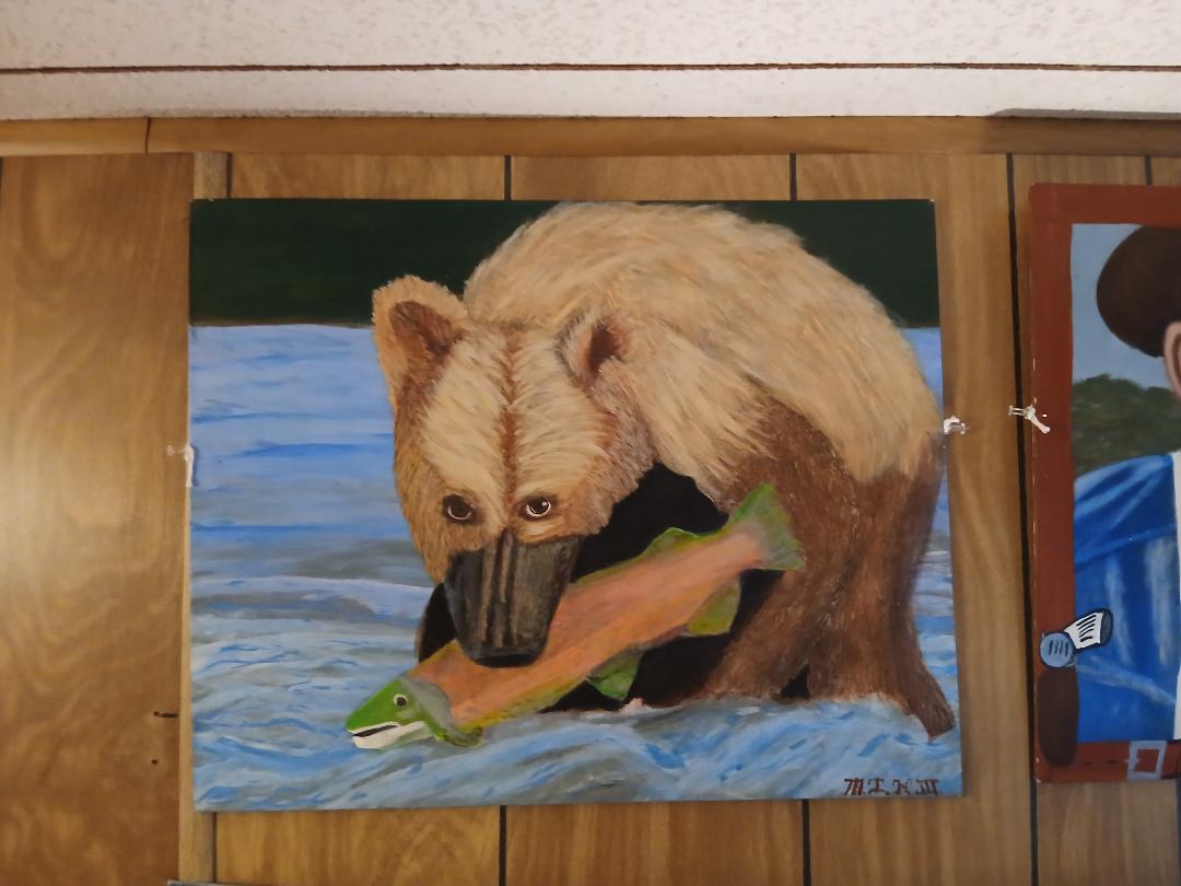 16x20 Painting of Bear Catching a Fish